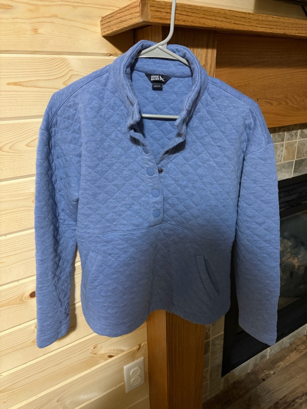Eddie Bauer Light Blue Quilted Snap Pullover